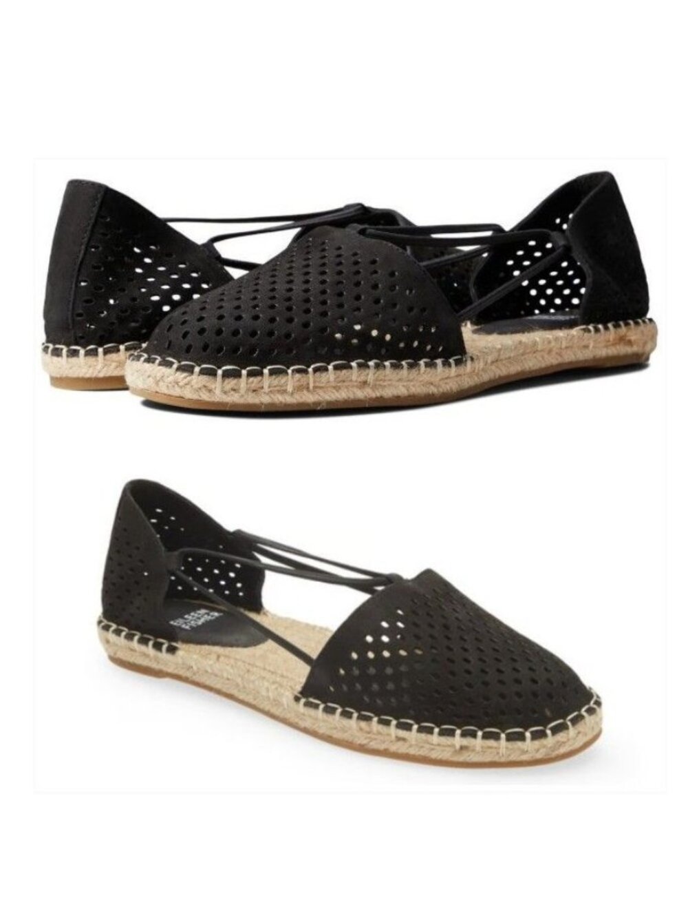 Eileen Fisher Lee Perforated Suede Leather Flat Espadrilles in Black Size 7 NEW!